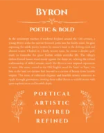 Byron custom name art showing meaning and origin in orange