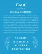 Cade personalized name print with origin and traits in blue