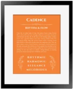 Cadence personalized name print with origin and traits in orange with black matte frame