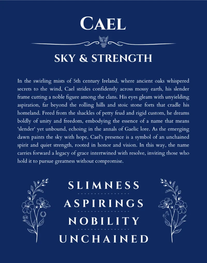 Cael personalized name meaning print in deep blue