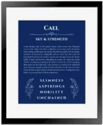 Cael personalized name meaning print in deep blue with black matte frame