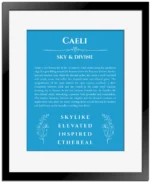 Caeli custom name meaning print in blue with black matte frame