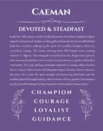 Caeman custom name art showing meaning and origin in purple