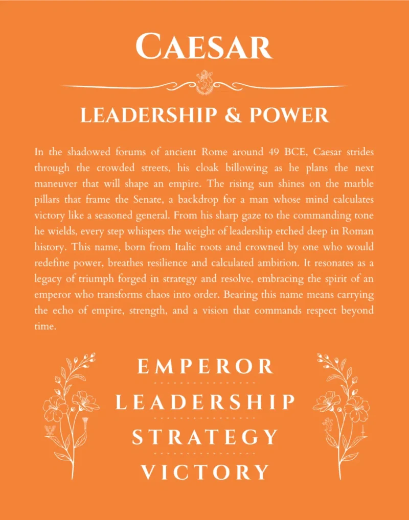Caesar custom name art showing meaning and origin in orange