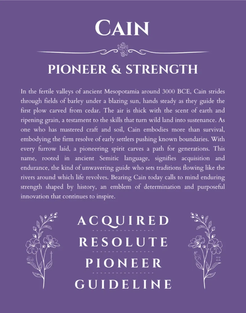 Cain personalized wall art with the story of your name in purple