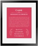 Caine custom name meaning print in red with black matte frame
