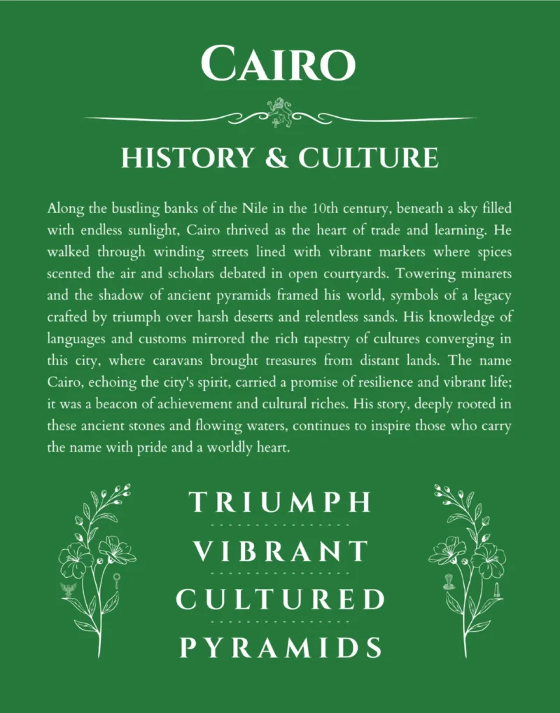 Cairo name meaning wall art by Get Your Story in dark green