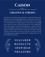 Caison personalized name print with origin and traits in deep blue