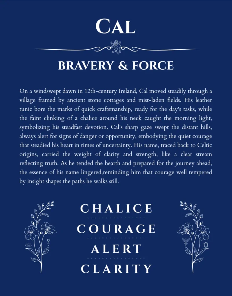 Cal personalized name print with origin and traits in deep blue