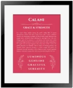 Calani name meaning gift print in red with black matte frame
