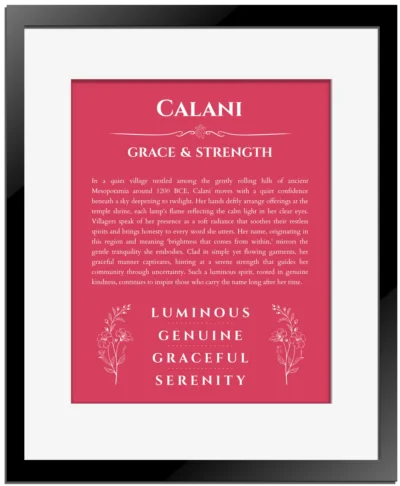 Calani name meaning gift print in red with black matte frame