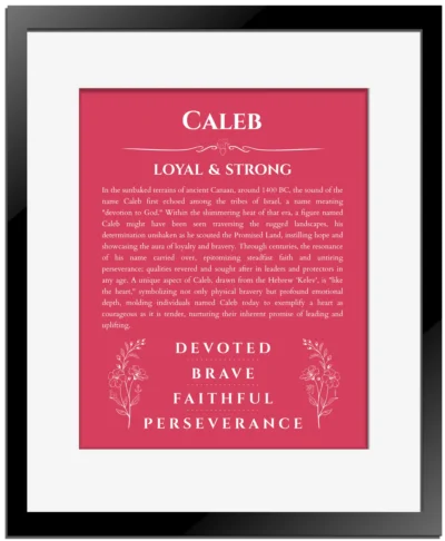 Caleb custom name print for wall display in red with black matte frame