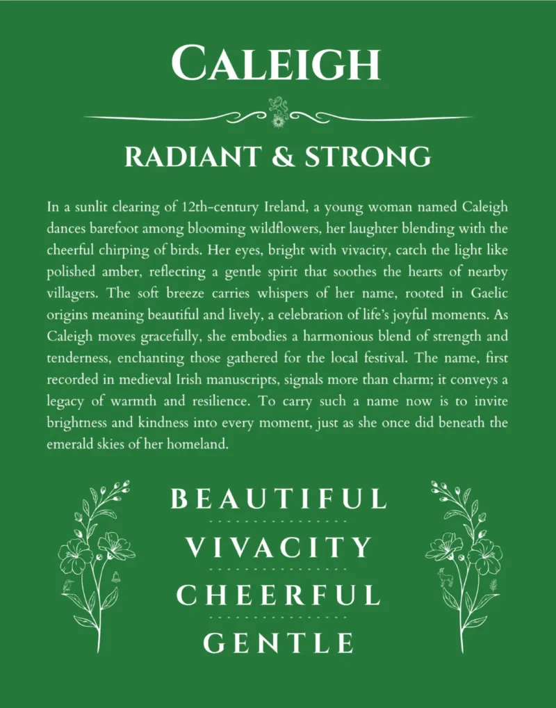 Caleigh name meaning wall art by Get Your Story in dark green