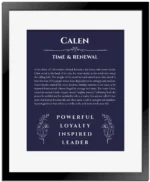 Calen name meaning gift print in navy blue with black matte frame