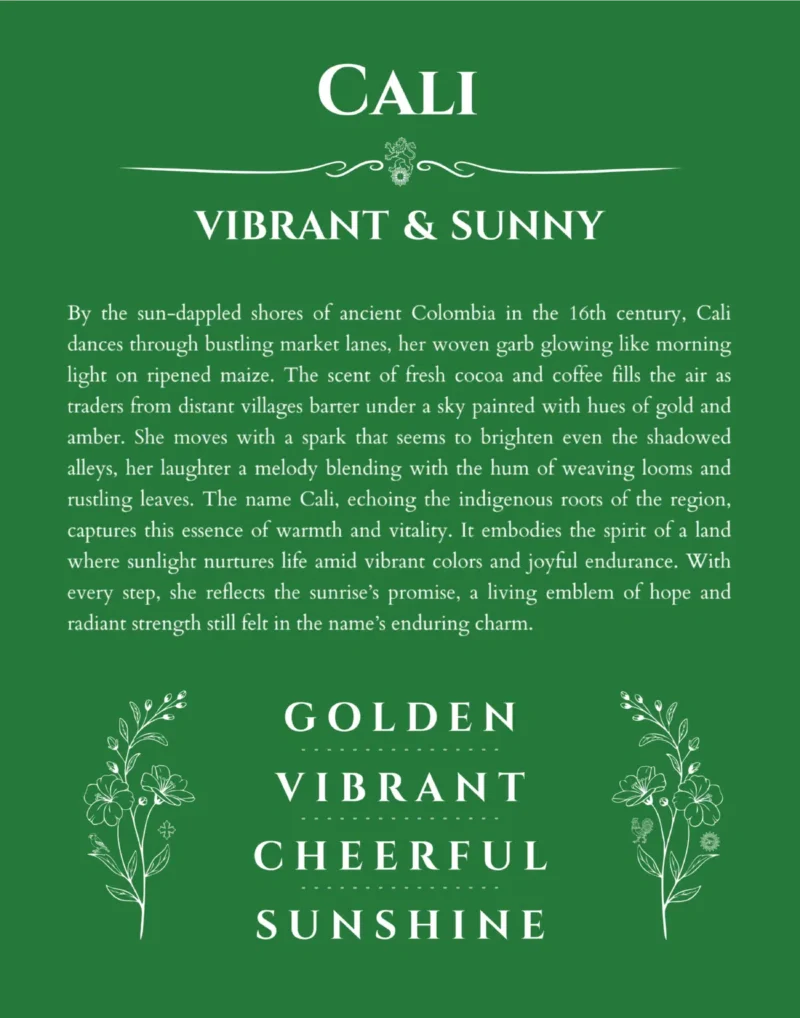 Cali name origin print with meaning and traits in dark green