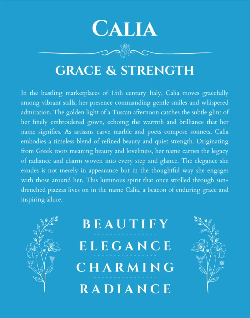 Calia name meaning gift print in blue