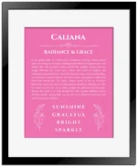Caliana custom name print for wall display in pink with black matte frame