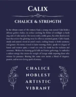Calix personalized name print with origin and traits in navy blue