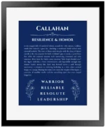 Callahan name meaning wall art by Get Your Story in deep blue with black matte frame