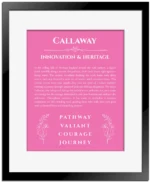 Callaway personalized name meaning print in pink with black matte frame