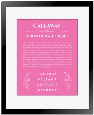 Callaway personalized name meaning print in pink with black matte frame