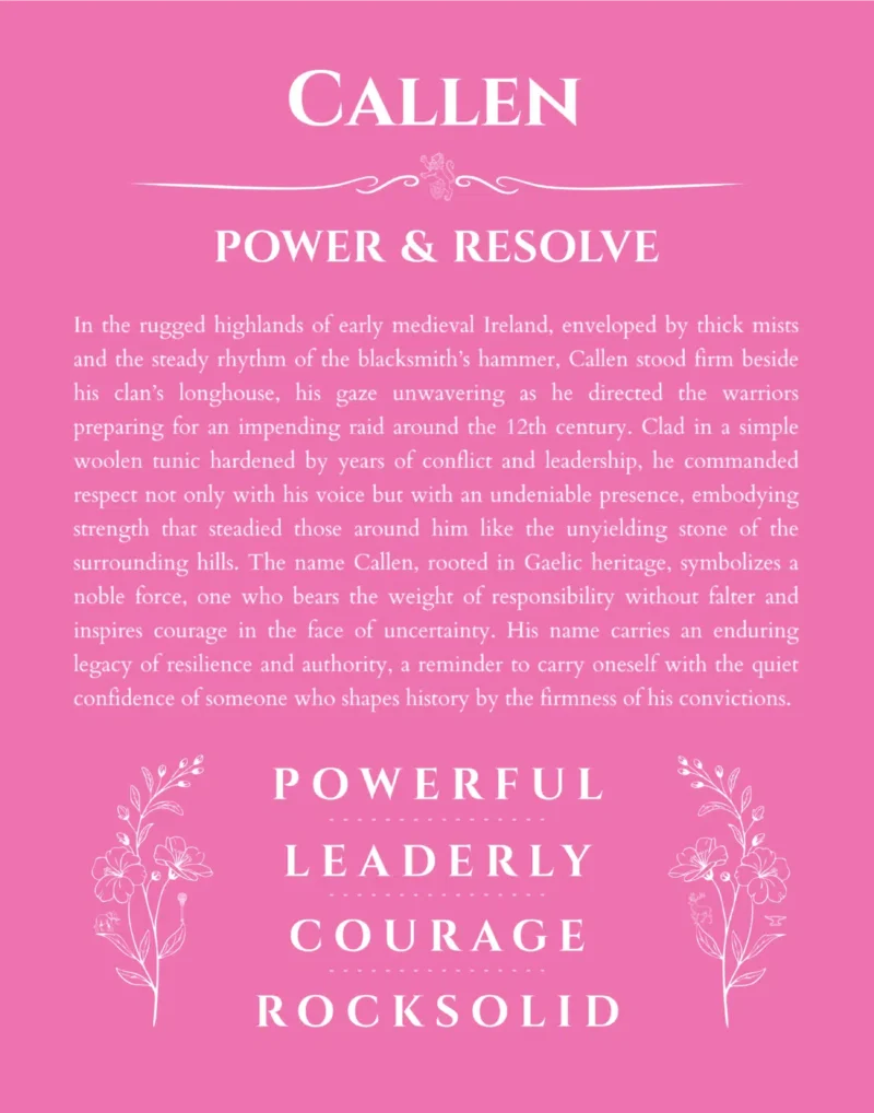 Callen custom name meaning print in pink