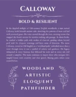 Calloway personalized name art with origin story in purple