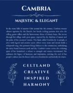 Cambria personalized name print with origin and traits in deep blue