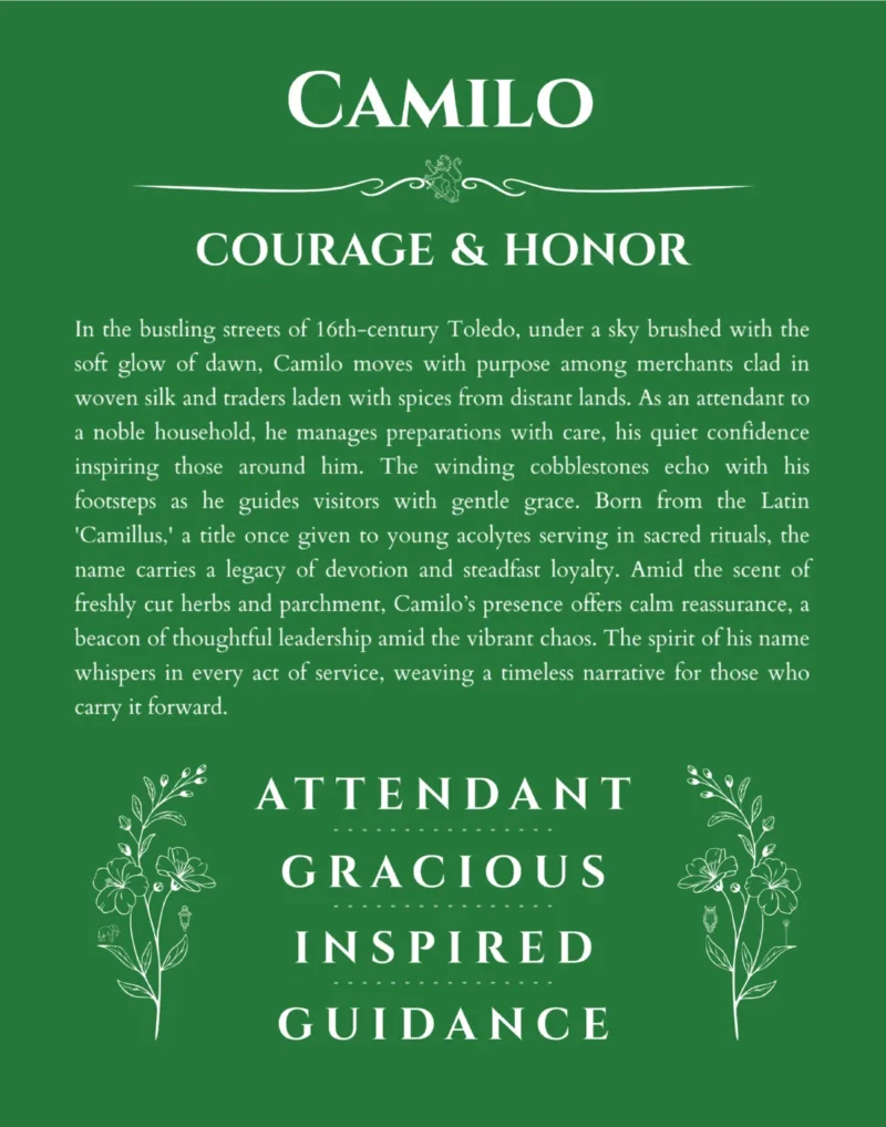 Camilo custom name print for wall display in dark green