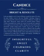 Candice custom name art showing meaning and origin in deep blue
