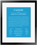 Canyon personalized name meaning print in blue with black matte frame