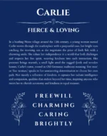 Carlie personalized wall art with the story of your name in deep blue