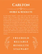 Carlton custom name art showing meaning and origin in orange