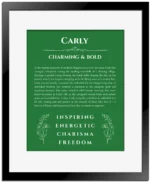 Carly custom name print for wall display in dark green with black matte frame