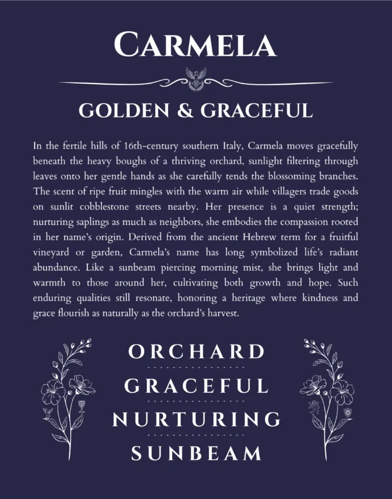 Carmela personalized name meaning print in navy blue
