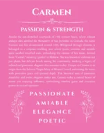Carmen personalized name art with origin story in pink
