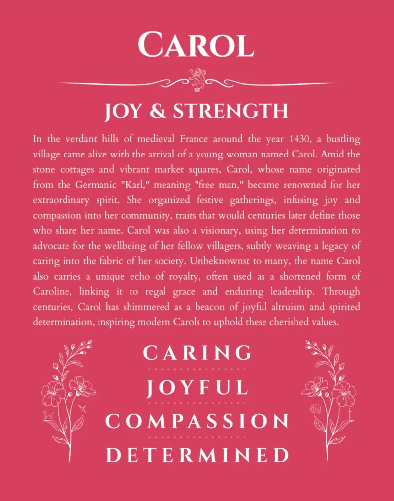 Carol name meaning wall art by Get Your Story in red