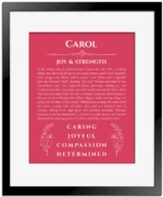 Carol name meaning wall art by Get Your Story in red with black matte frame