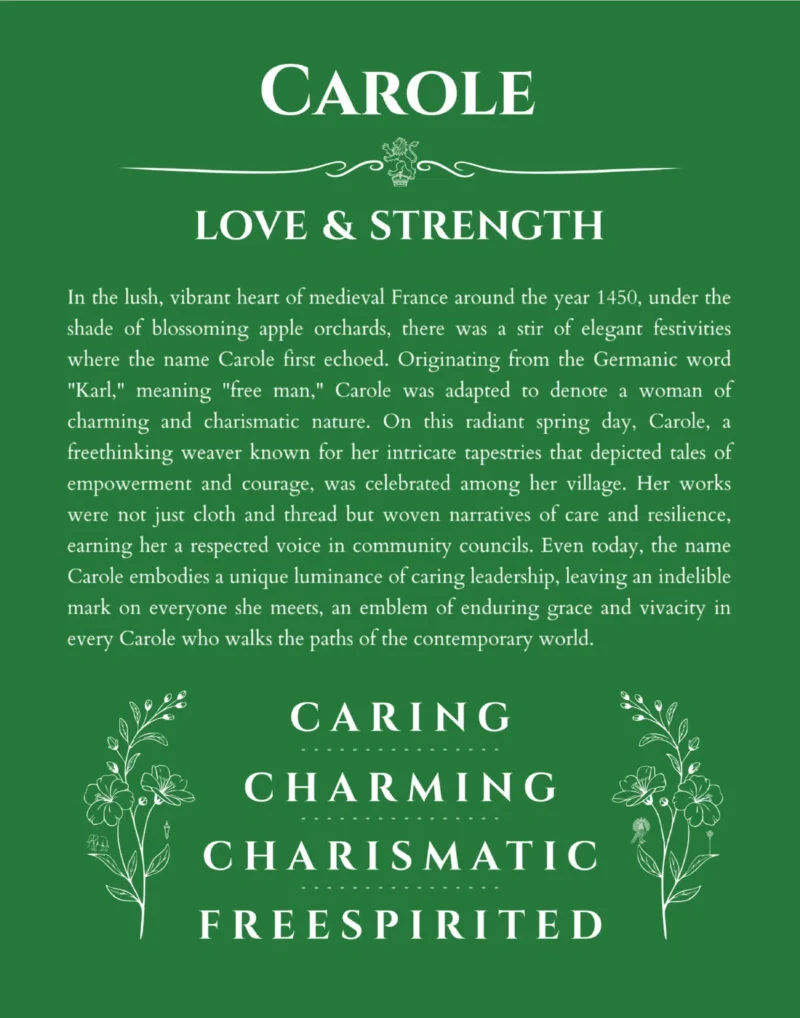 Carole custom name print for wall display in dark green