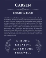Carsen personalized name art with origin story in navy blue