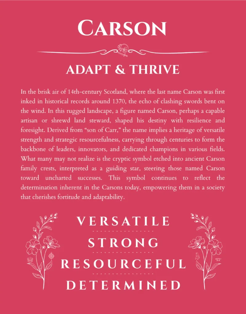 Carson name meaning gift print in red
