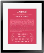 Carson name meaning gift print in red with black matte frame