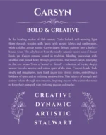 Carsyn custom name art showing meaning and origin in purple