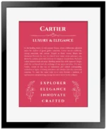 Cartier custom name art showing meaning and origin in red with black matte frame