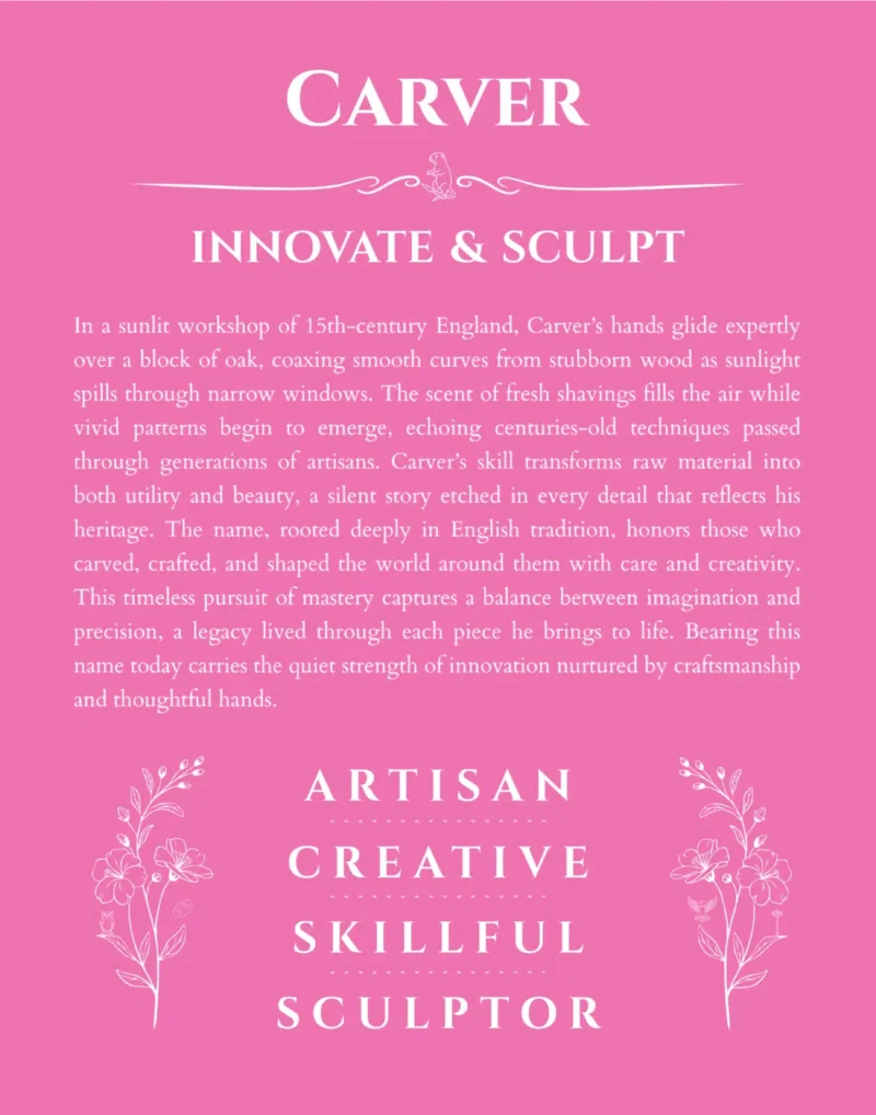 Carver name origin print with meaning and traits in pink