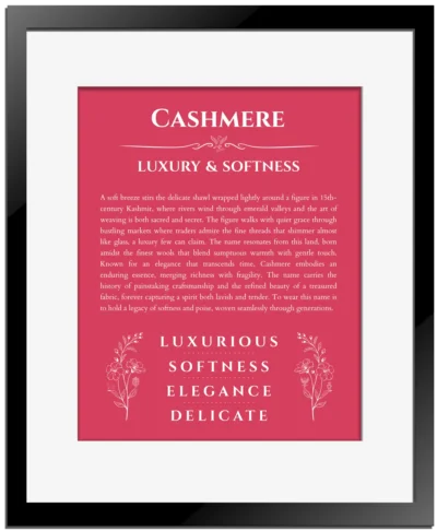 Cashmere name meaning wall art by Get Your Story in red with black matte frame