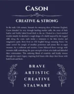 Cason custom name art showing meaning and origin in navy blue