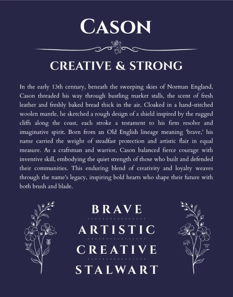 Cason custom name art showing meaning and origin in navy blue