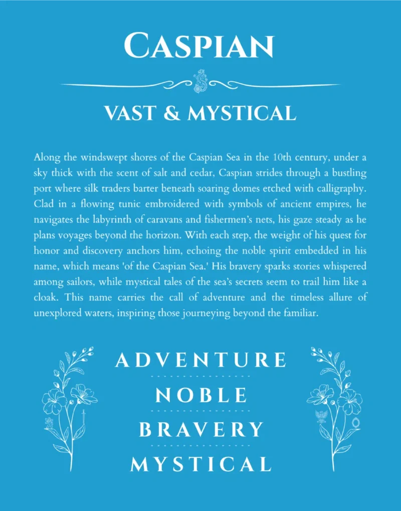 Caspian name meaning gift print in blue