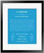 Caspian name meaning gift print in blue with black matte frame